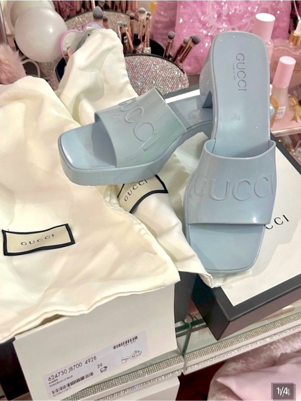 Authentic GUCCI Rubber Slide Sandal - Light Blue Size: G 39 - US 9